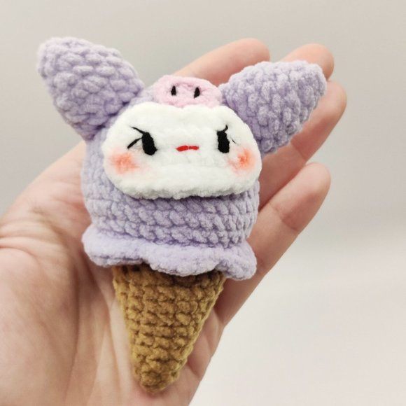 Handmade Amigurumi Crochet Sanrio Kuromi Ice Cream Cone - Picture 1 of 9